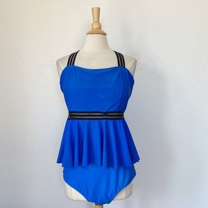 Bright Blue & Black Mesh Accent Tankini Set